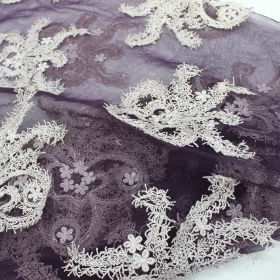 Purple Embroidery - Tulle Fabric