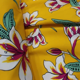 Yellow Floral Printed Stretch Fabric - 001