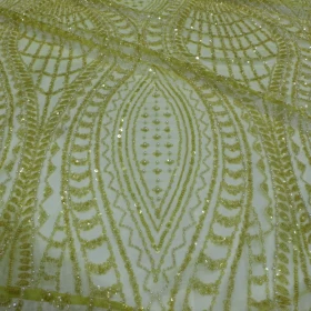 Yellow Hand Made Embroidery - Tulle fabric