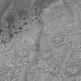 Off White Lace 100% Hand Made Embroidery - Net Fabric