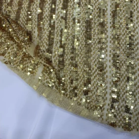 Golden Hand Made Embroidery - Tulle Fabric